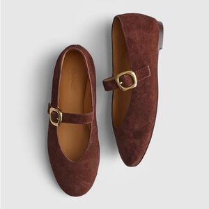 Madewell Remy Flats — Brown suede with gold buckle